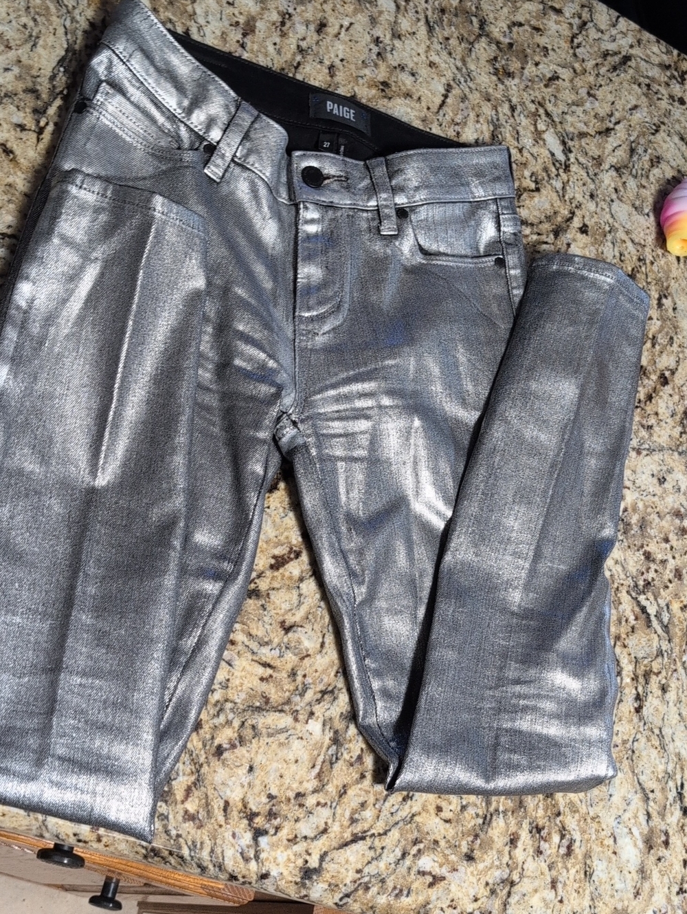 PAIGE Metallic Silver Skinny Jeans